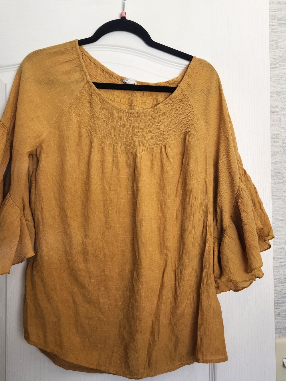 Cato Mustard Ruffle-Sleeve Blouse L Euc